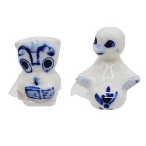 Enesco Owl and Duck Figurine Set, Blue and White - 1.5" Tall